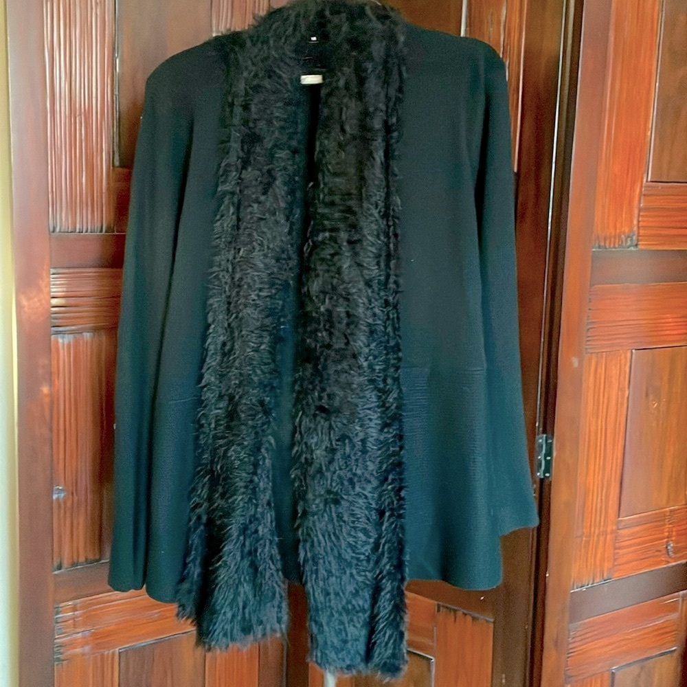 Vip Long Furry Collared Super Soft Black Sweater